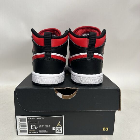 Air Jordan 1 Mid Black Fire Red (GS) | 554725-079 Nike Air Jordan 1 Mid Retro PS “Fire Red” 2024